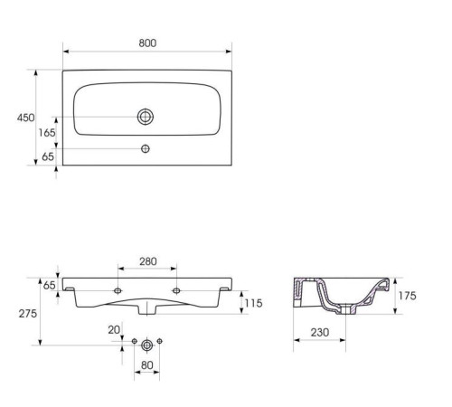 Раковина мебельная Cersanit MODUO 80 1 отверстие S-UM-MOD80/1