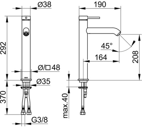 Смеситель для раковины KEUCO IXMO SOFT 210 однорычажный без донного клапана черный матовый 59510 372100