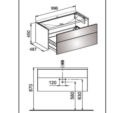 Тумба под раковину Keuco Royal Reflex 996x450x487 мм 1 ящик белый глянец 34070 210000