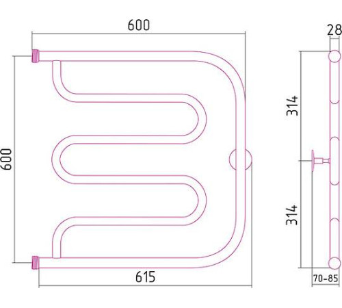 Полотенцесушитель водяной Стилье Тандем 60x60 см нержавеющая сталь 00016-6060