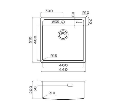 Кухонная мойка Omoikiri Daisen 44-IN нержавеющая сталь 44x51 см 4993179