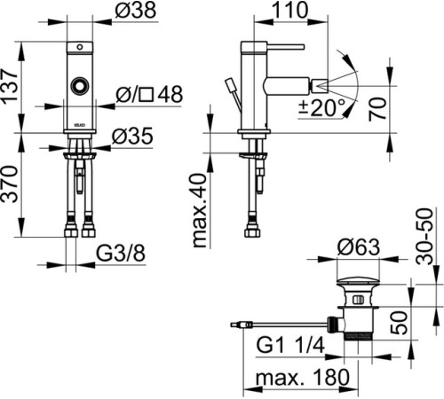 Смеситель для биде Keuco IXMO с донным клапаном хром 59509 012000
