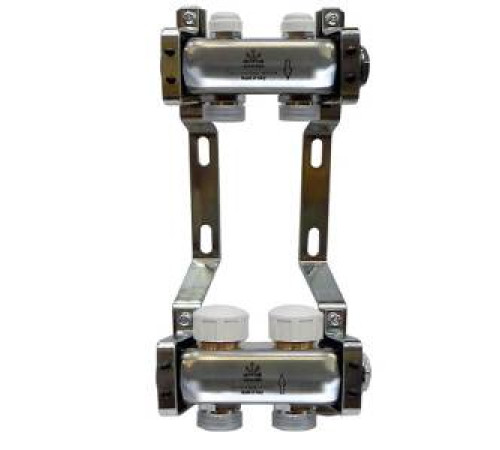 Коллекторный блок Gekon 1 x 3/4 2 выхода из нержавеющей стали с регулирующими клапанами GK 75102