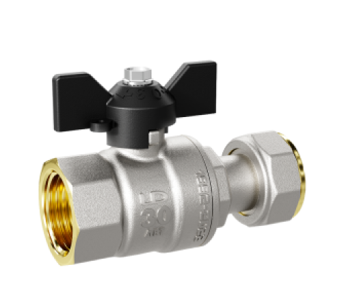 Кран шаровой латунный LD Pride 47.20.В-НкГк.У.Б 3/4 угловой с накидной гайкой бабочка LD 47.246.20