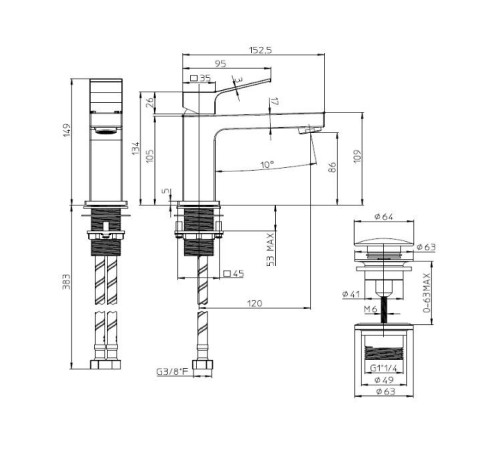 Смеситель для раковины BOSSINI AKI Z00707.073 с донным клапаном чёрный матовый Z00707.073