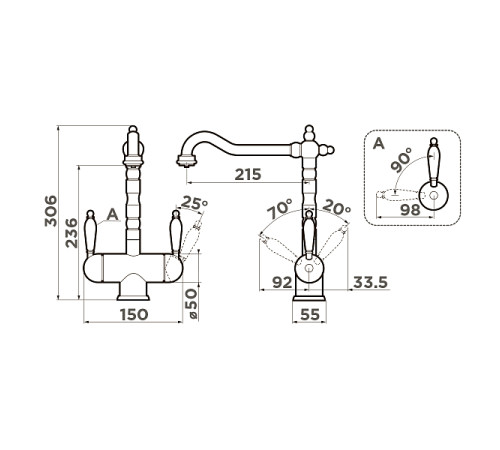 Смеситель для кухни Omoikiri Amagasaki-AB-022 с подключением фильтра античная латунь 4994292