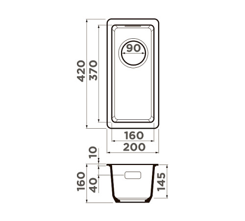 Кухонная мойка Omoikiri Kata 20-U-BL Artgranit черный 20x42 см 4993375