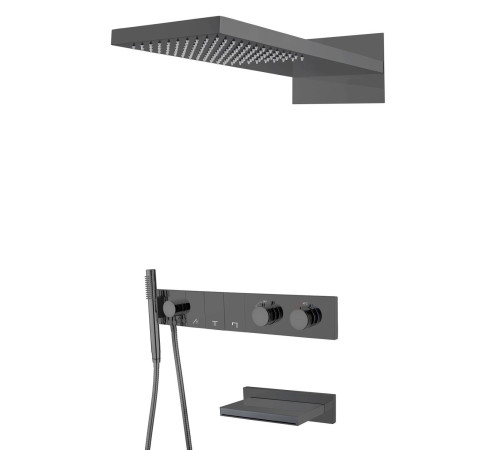 Душевой комплект встраиваемый Boheme Zodiac с термостатом изливом верхним и ручным душем shine gun metal 133-2-SGM