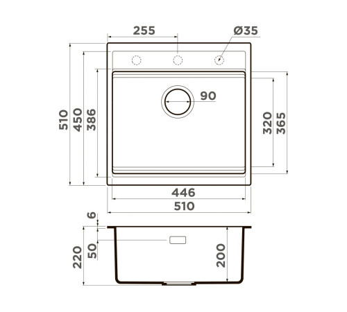 Кухонная мойка Omoikiri Kitagawa 51-GB Artceramic 51x51 см графит 4993052