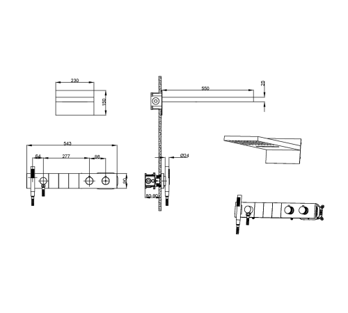 Душевой комплект встраиваемый Boheme Zodiac с термостатом изливом верхним и ручным душем shine gun metal 133-2-SGM