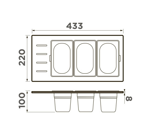 Контейнер Omoikiri DC-02-3-GB нержавеющая сталь графит 4999079