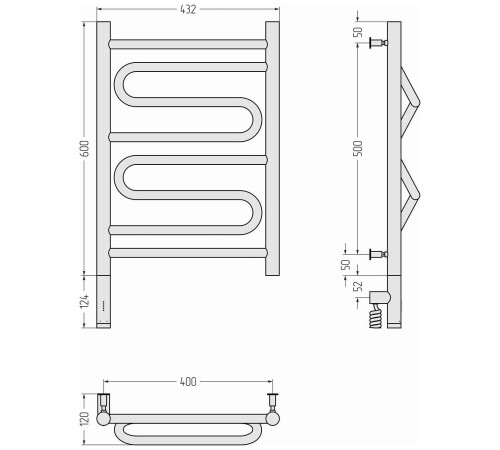 Полотенцесушитель электрический Сунержа Элегия 3.0 432x724 мм левый матовый черный 31-5818-6040