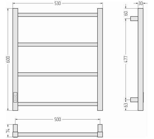 Полотенцесушитель электрический Стилье Формат 26 53x60 см правый белый матовый 30527-6050