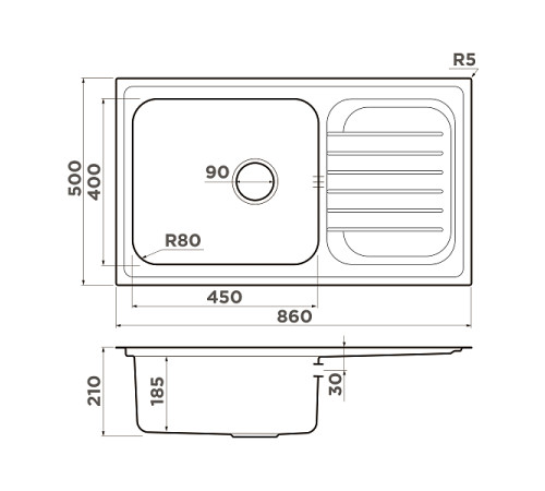 Кухонная мойка Omoikiri Haruna 86-IN 86х50 см нержавеющая сталь 4993451