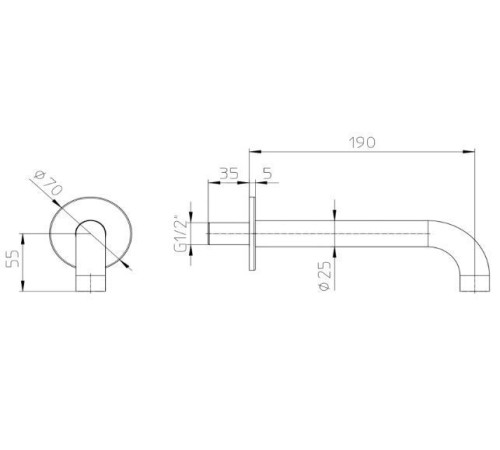 Излив для ванны Bossini Nobu 190 мм матовая нержавеющая сталь INZ224.075