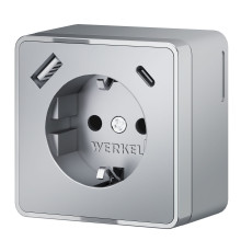 Розетка с заземлением, шторками и USB тип A+C Gallant серебряный W5071706