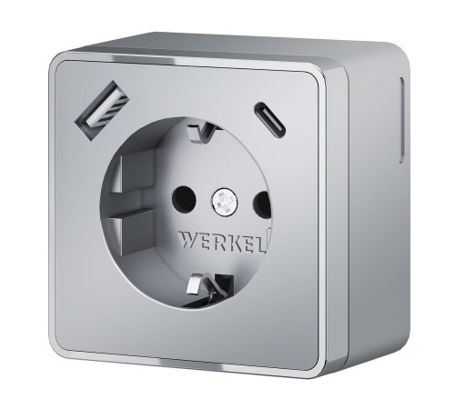 Розетка с заземлением, шторками и USB тип A+C Gallant серебряный W5071706