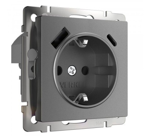 Розетка с заземлением, шторками и USB тип A+C (графит матовый) W1171764