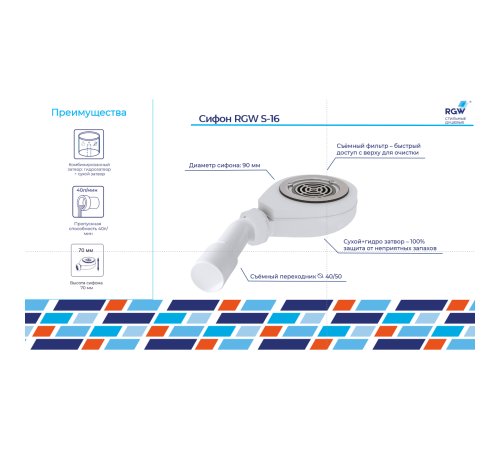 Сифон для душевого поддона RGW S-016-1 Волна графит 90 мм 502411161-02