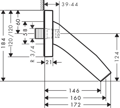 Излив на ванну Axor Starck Organic 160 мм хром 12417000