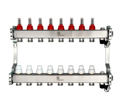 Коллекторный блок из нержавеющей стали Wester MUFS с расходомерами 1x3/4 8 выходов MUFS8134