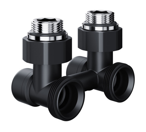Узел нижнего подключения Royal Thermo Design угловой 1/2 x 3/4 EK черный RTE 07.00202