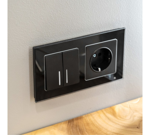 Выключатель двухклавишный проходной с подсветкой (черный матовый) W1122108