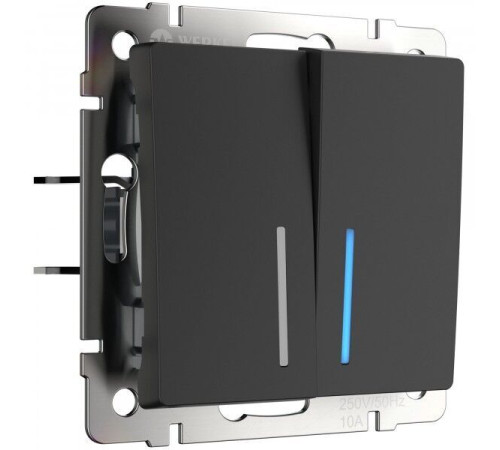 Выключатель двухклавишный проходной с подсветкой (черный матовый) W1122108