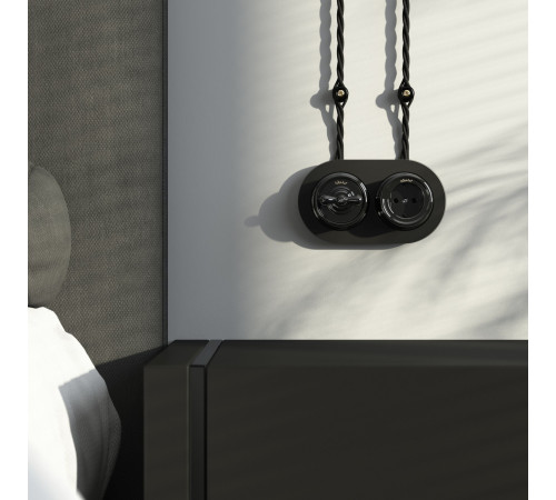 Выключатель на 4 положения двухклавишный черный ретро W5620008