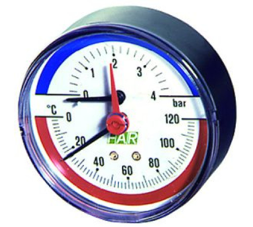 Термоманометр FAR FA 2550P10 12 80 мм 10 бар 120 °C 1/2 торцевой FA 2550P10 12