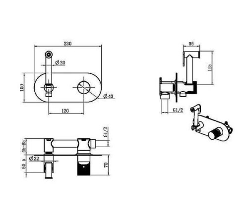 Гигиенический душ со смесителем Boheme Stick золото 127-GG.2