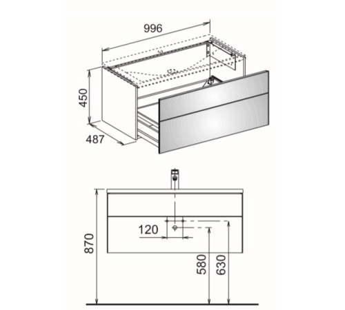 Тумба под умывальник Keuco ROYAL REFLEX 34070 140000 996x487x450 мм трюфель 34070 140000