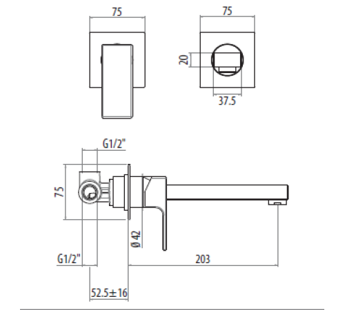 Смеситель для раковины Gattoni Kubic встраиваемый излив 203 мм хром 2537/25C0
