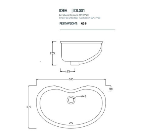 Раковина Artceram Idea 60х37 см без отв. белый IDL001 01 00
