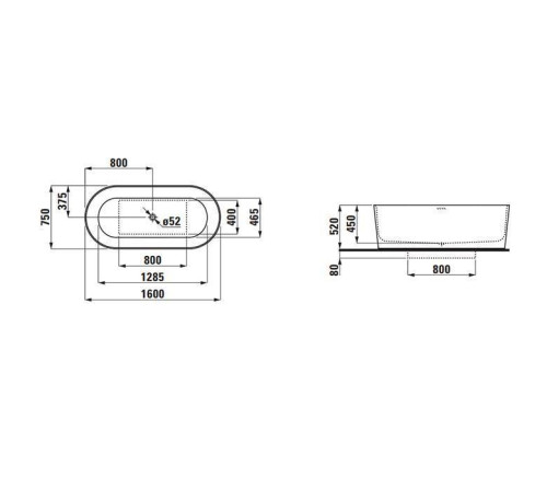 Ванна отдельностоящая Laufen Val 160х75х45 см со сливом-переливом 2.3028.2.000.000.1