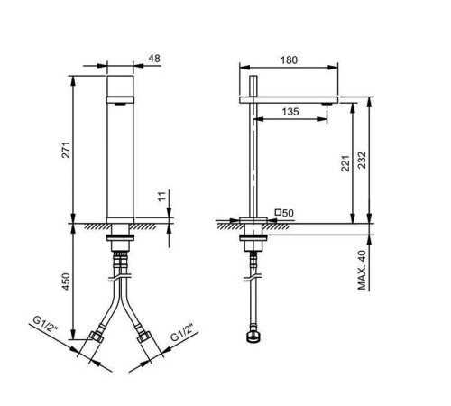 Смеситель для раковины Fantini AK/25 излив 135 мм Matt Gun Metal PVD 48 P5 T006WF
