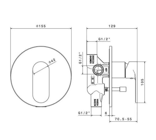Смеситель для душа Kerama Marazzi Piano встраиваемый 2 потребителя комплект хром 69370KM.21.018