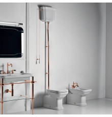 Унитаз пристенный Kerasan Waldorf с высоким бачком и трубой белый/золото 411601/418001/754591/760391/757391