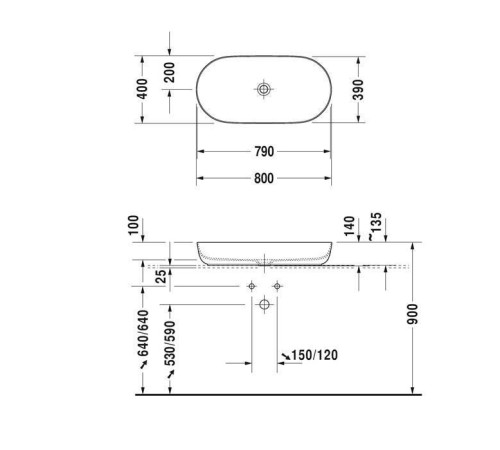 Раковина накладная Duravit Luv 80x40 см без отверстия без перелива 0379800000