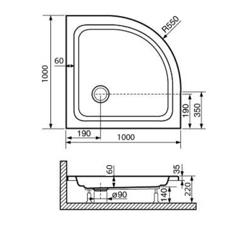Душевой поддон полукруглый RGW STYLE P 1000x1000 мм акрил 16180400-11