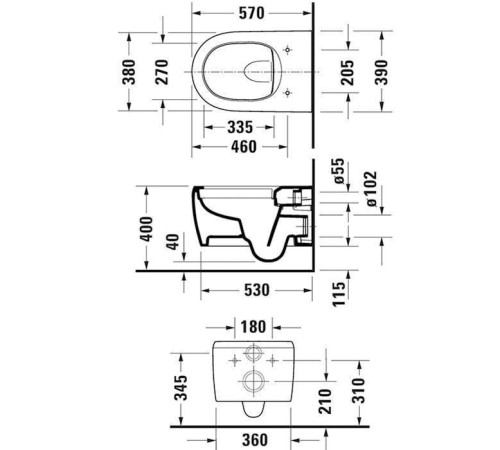 Унитаз подвесной Duravit Qatego 37х57 см с креплением Durafix белый 2556090000