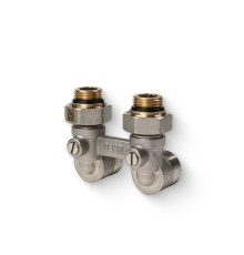 Блок шаровых кранов REHAU угловой G 1/2 x G 3/4 никелированный 12407373001