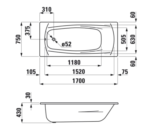 Ванна стальная Laufen Palladium 170x75 см встраиваемая антискользящее покрытие белый 2.2511.0.600.040.1