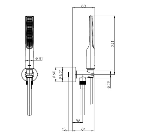 Душевой комплект Bossini Apice душ-палочка со шлангом и держателем никель шлифованный CE3004C.094
