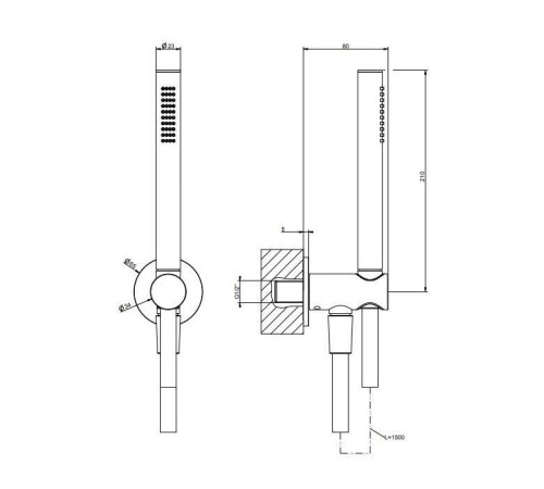 Душевой гарнитур Gessi Anello с держателем и подводом воды Black Metal Brushed PVD 63329#707