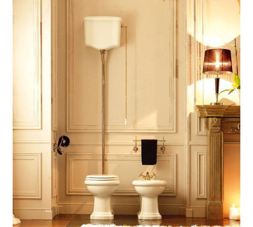 Унитаз напольный Kerasan Retro 72х38.5 см с высоким бачком слив в стену белый/золото 754591/760391/101101/108001/757391