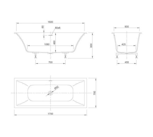 Ванна встраиваемая Knief Shape 170х70х60 см со сливом-переливом click-clack белый матовый 0600-730-01