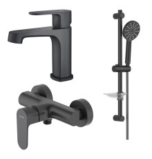 Набор смесителей 3 в 1 Aquatek Оберон (AQ1210MB+AQ1260MB+AQ2014MB) матовый черный AQ1231MB