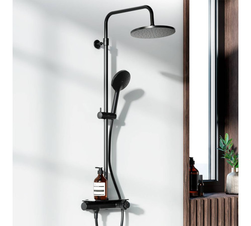 Душевая система с термостатическим смесителем-полкой AM.PM Jupiter черный матовый 977750300