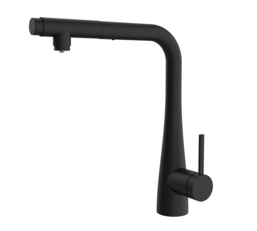 Смеситель для кухни AQUAme Cucina с выдвижным L-изливом черный матовый AQM9902MB